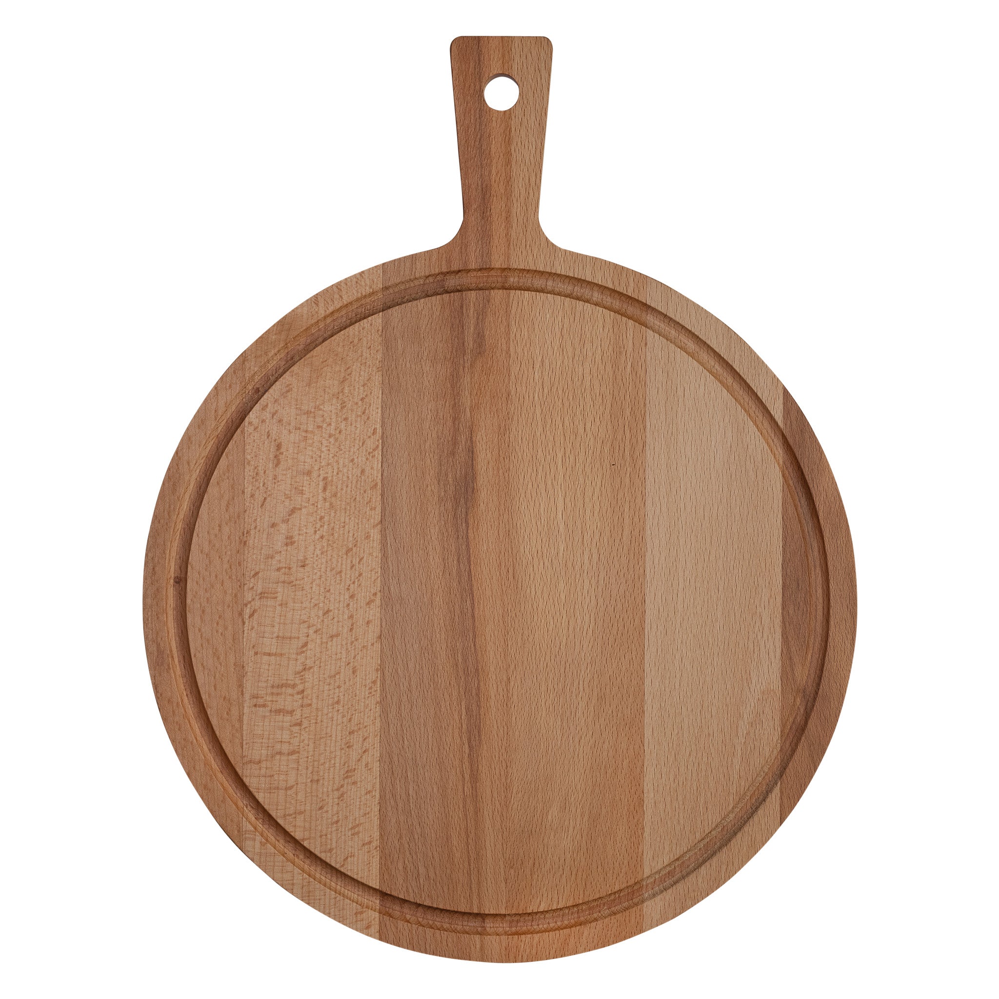 Runde Platte mit Griff und Saftkanal aus Buche, 31 cm Durchmesser