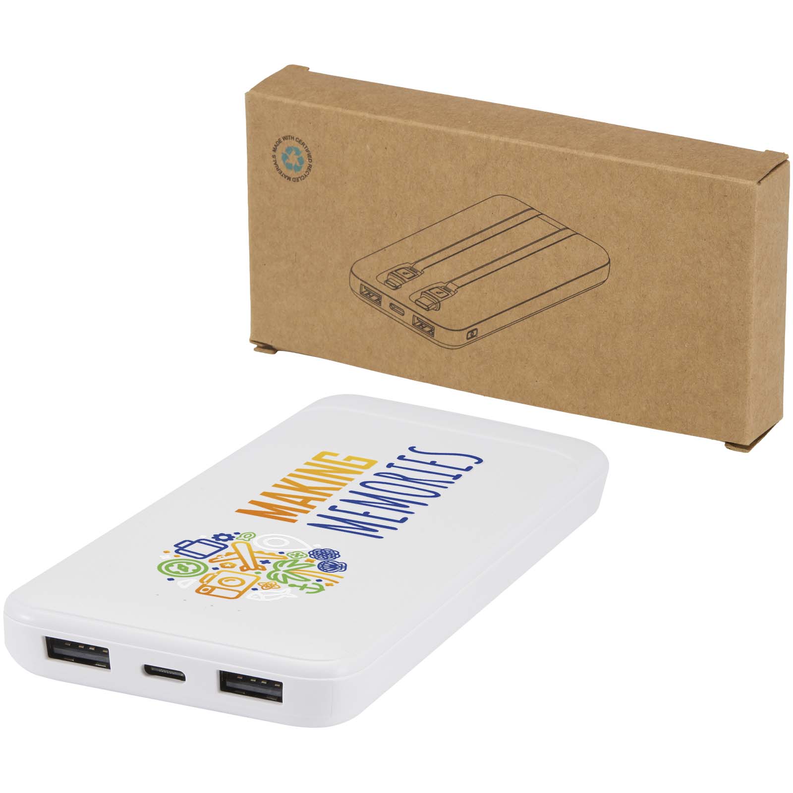 Grüne Energie 10.000 mAh Powerbank mit 2 integrierten Kabeln - Lychen