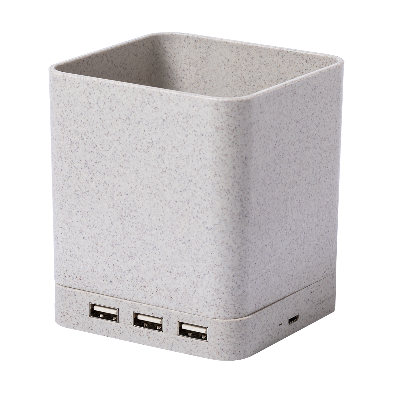 Ampdesk Multifunktions-Stifthalter mit Wireless Charger und USB-Hub, Logo