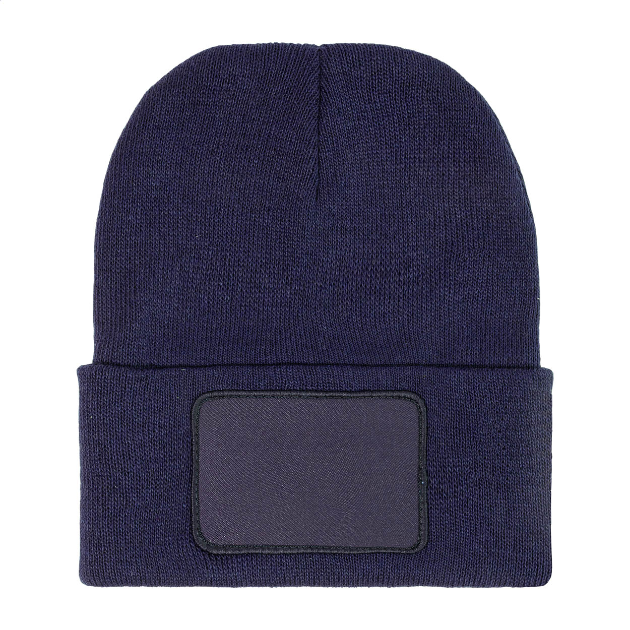 Patchie Wintermütze aus RPET mit Umschlag und großem Aufnäher, Logo
