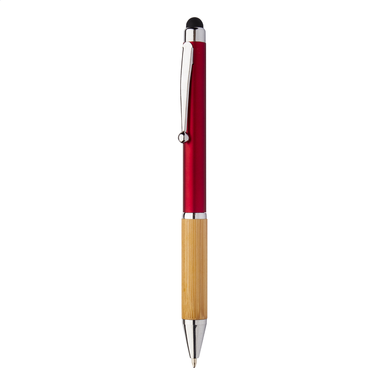 Bollys Touchpen-Kugelschreiber mit Bambusgriff und Metallic-Schaft, Logo