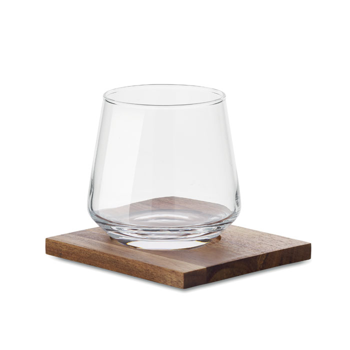 Whisky Kurzdrink Glas Set mit Akazienholz-Untersetzer - Unna