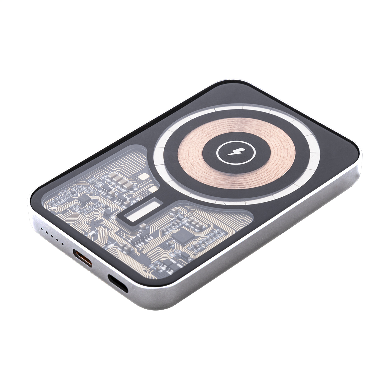 RaluSee Magnet-Powerbank aus recyceltem Aluminium, 5000 mAh, mit Logo