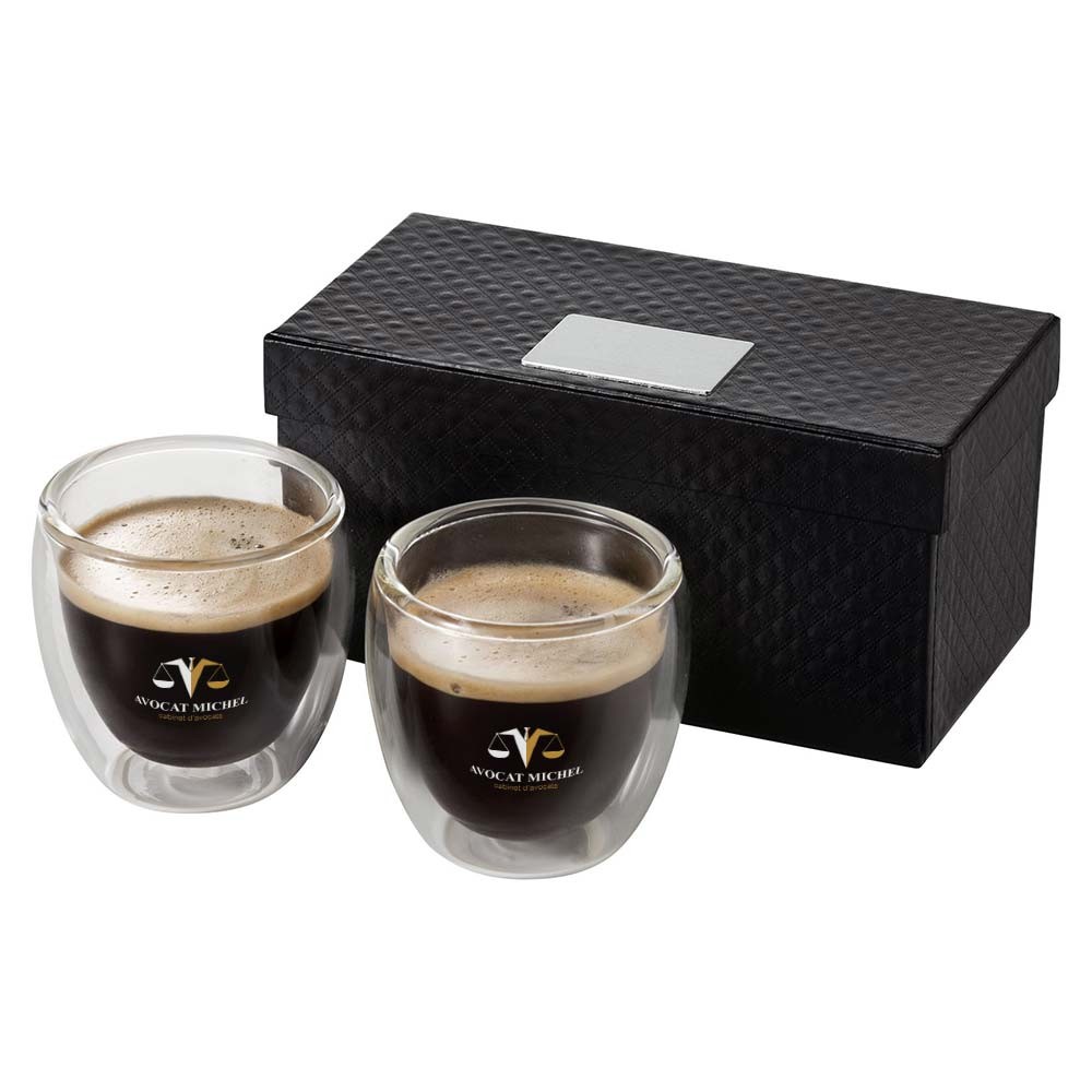Luxus Doppelwandiges Espressoglas-Set mit Geschenkbox 70ml - Schönfeld bedrucken mit Logo