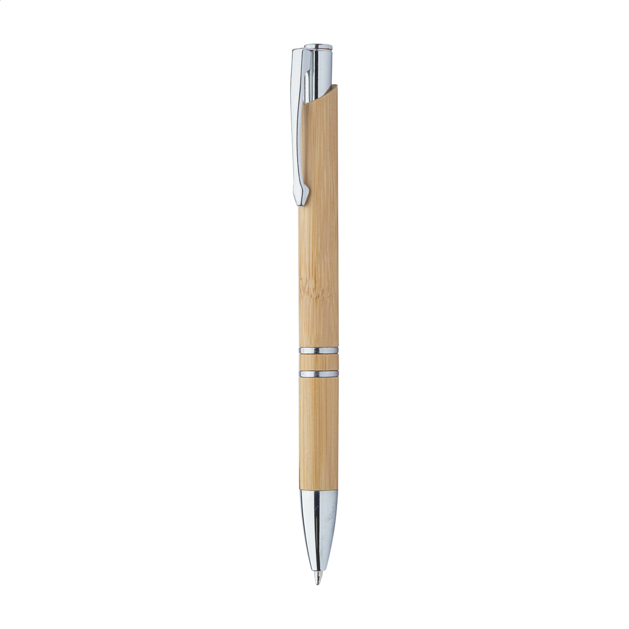 Bamscri Bambus-Kugelschreiber mit Chromclip und -spitze und Logo bedrucken mit Logo