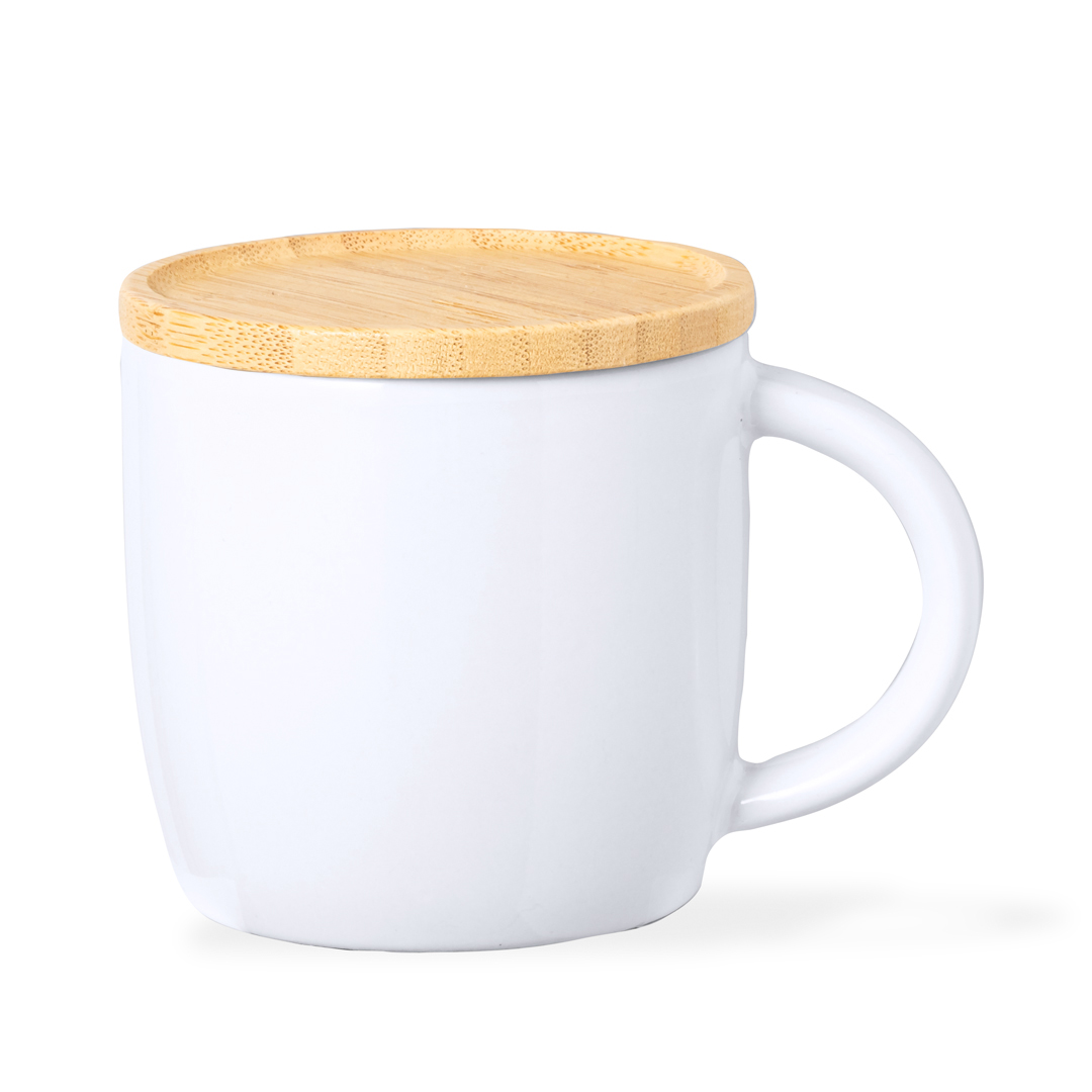 Zenara Keramiktasse 350 ml mit Bambusdeckel, mit Logo