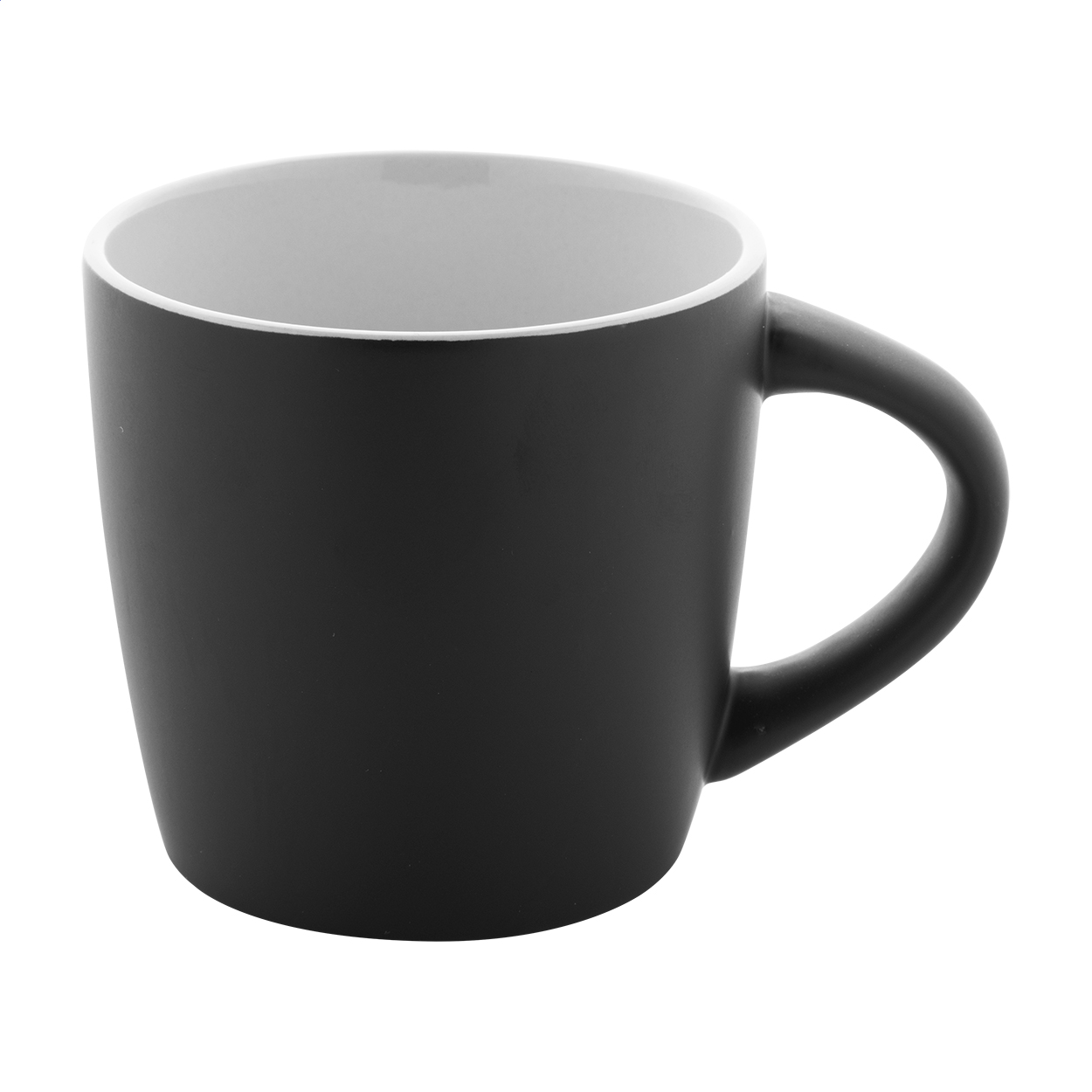 Matara Nera Keramiktasse mattschwarz mit farbiger Innenseite, 300 ml, Logo