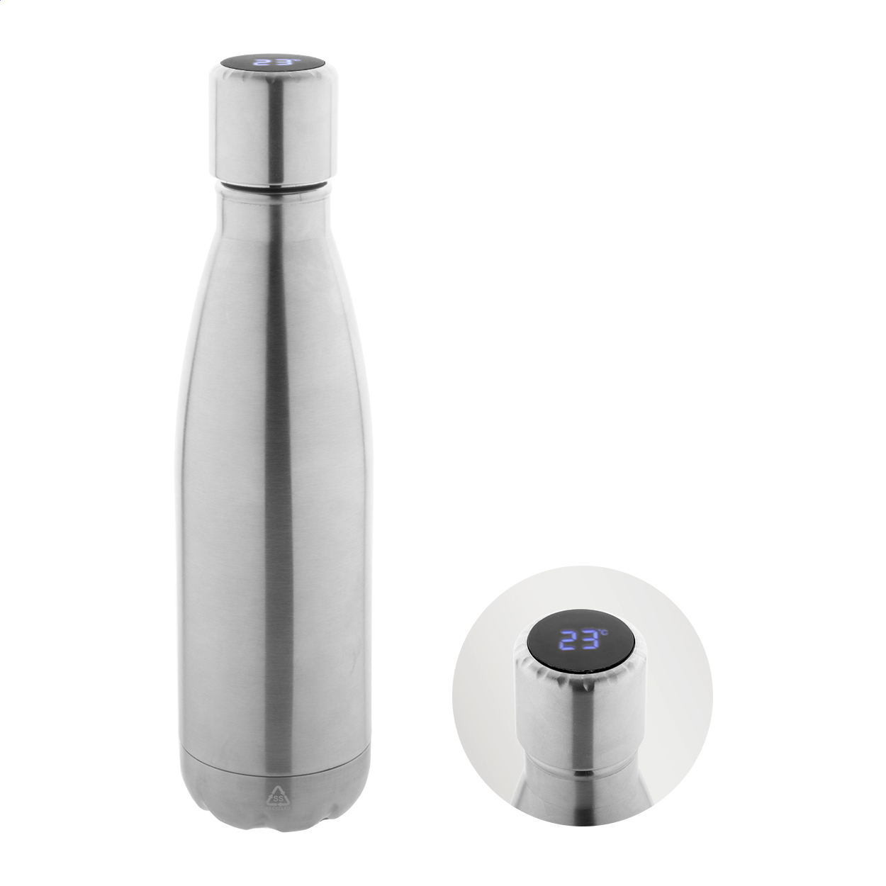 Reverest Isolierflasche aus Recycling-Edelstahl mit LED-Thermometer, 500 ml