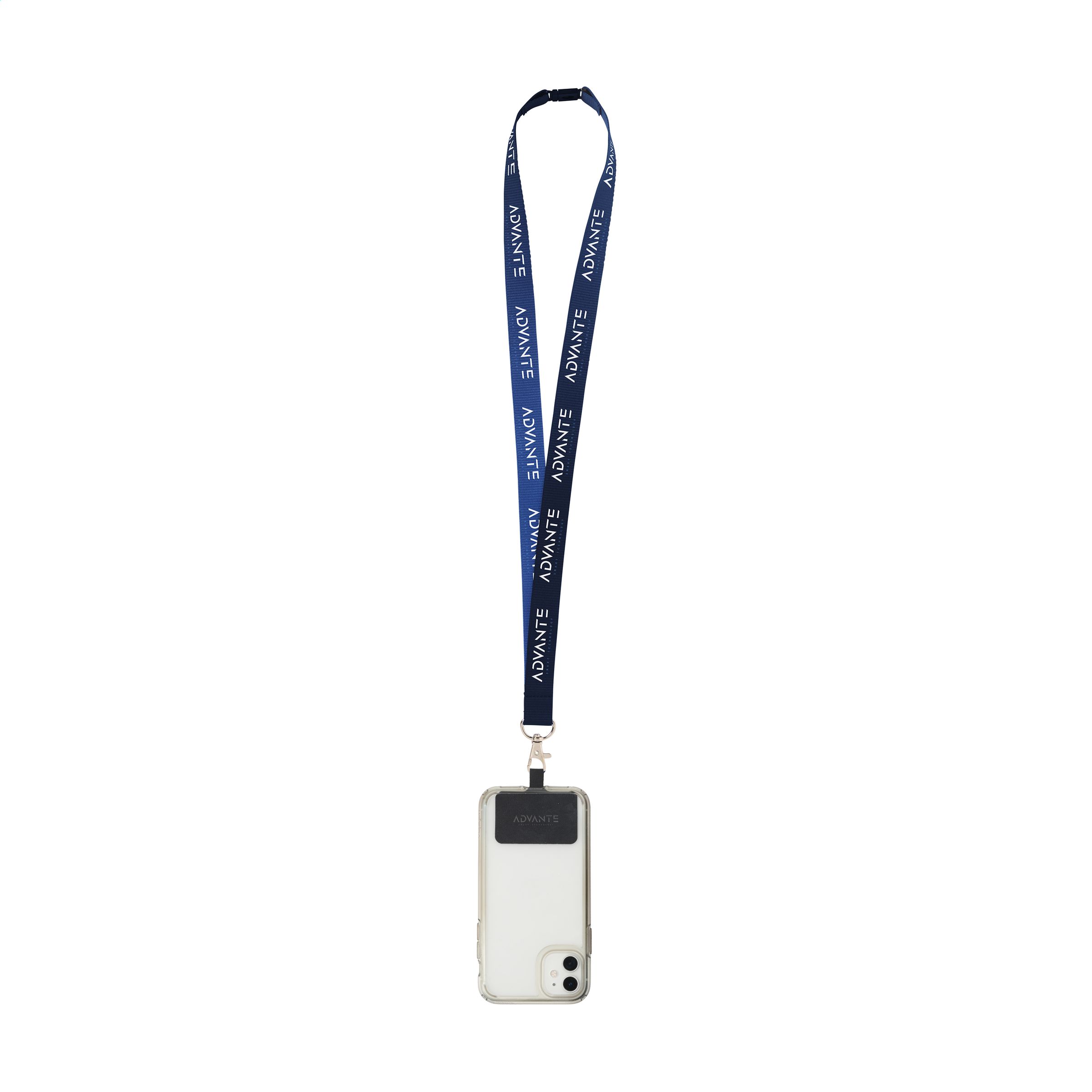 RPET Polyester Lanyard mit Smartphone-Patch und Karabinerhaken - Hallstadt