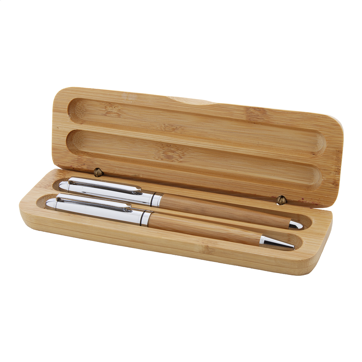 Chimon Schreibset aus Bambus und Metall in Bambus-Geschenkbox mit Logo bedrucken mit Logo
