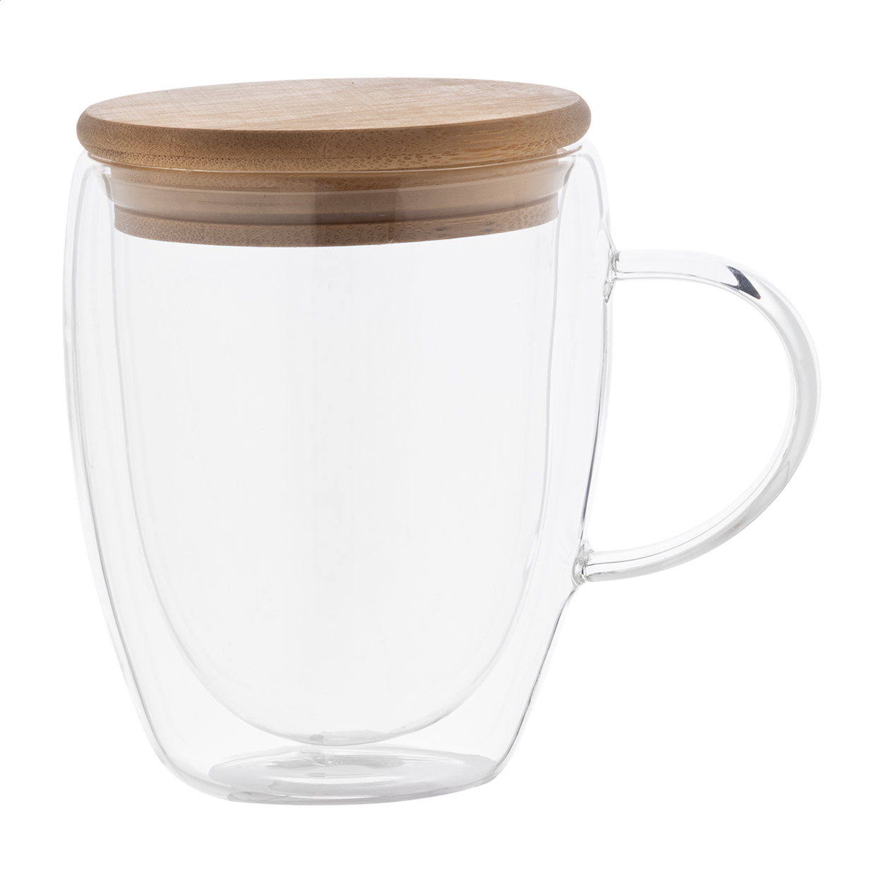 Grobina doppelwandiger Glas-Thermobecher mit Bambusdeckel, 350 ml, mit Logo bedrucken mit Logo