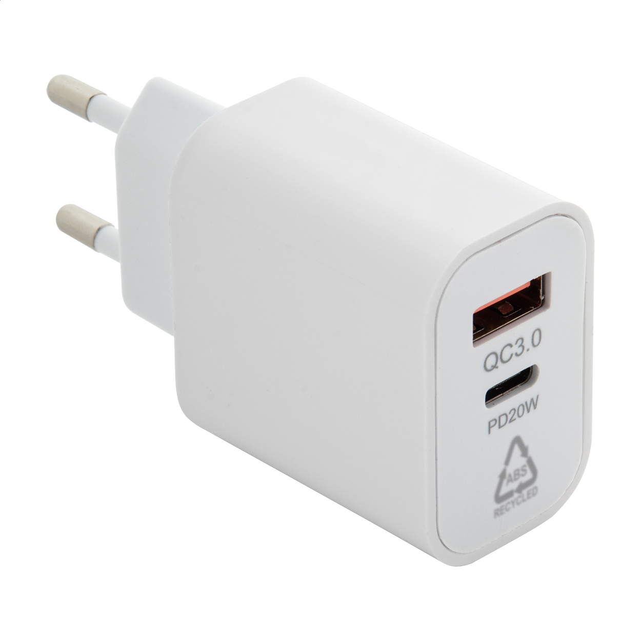 Recharge USB-Schnellladegerät aus recyceltem ABS mit Logo, PD 20W
