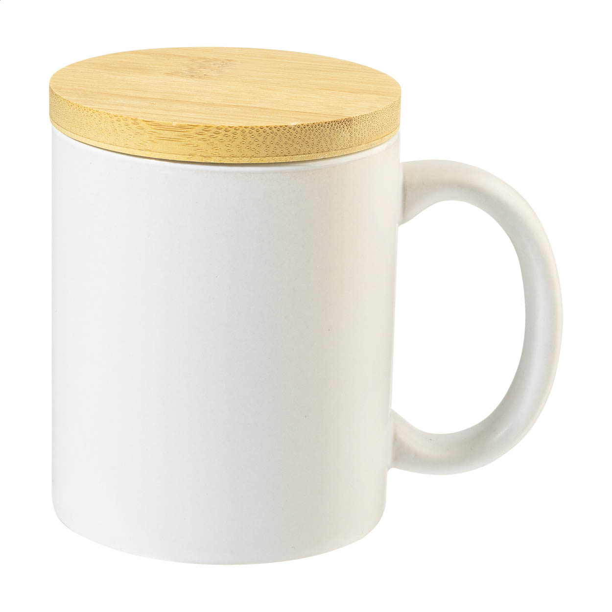 Borgen matte Keramiktasse mit Bambusdeckel, 370 ml, mit Ihrem Logo