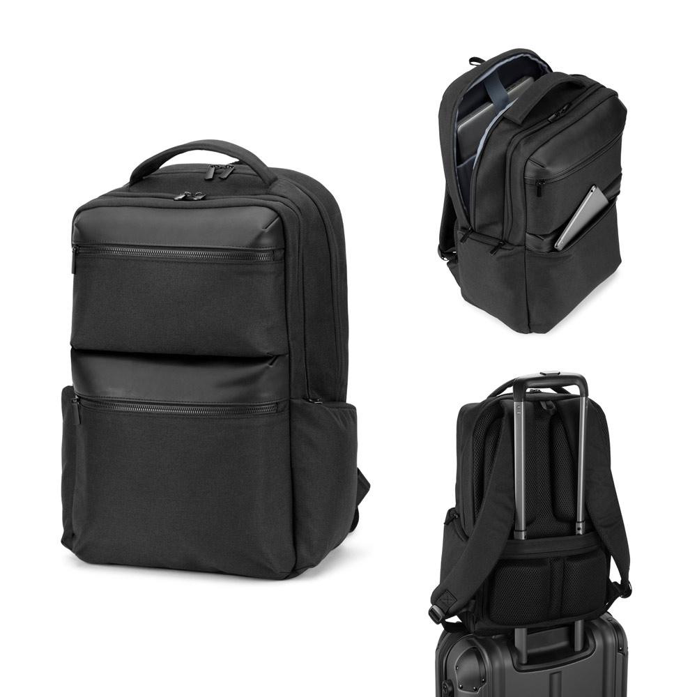 COPENHAGEN. Wasserabweisender Rucksack aus recyceltem Köperstoff mit zwei großen Fronttaschen 17".