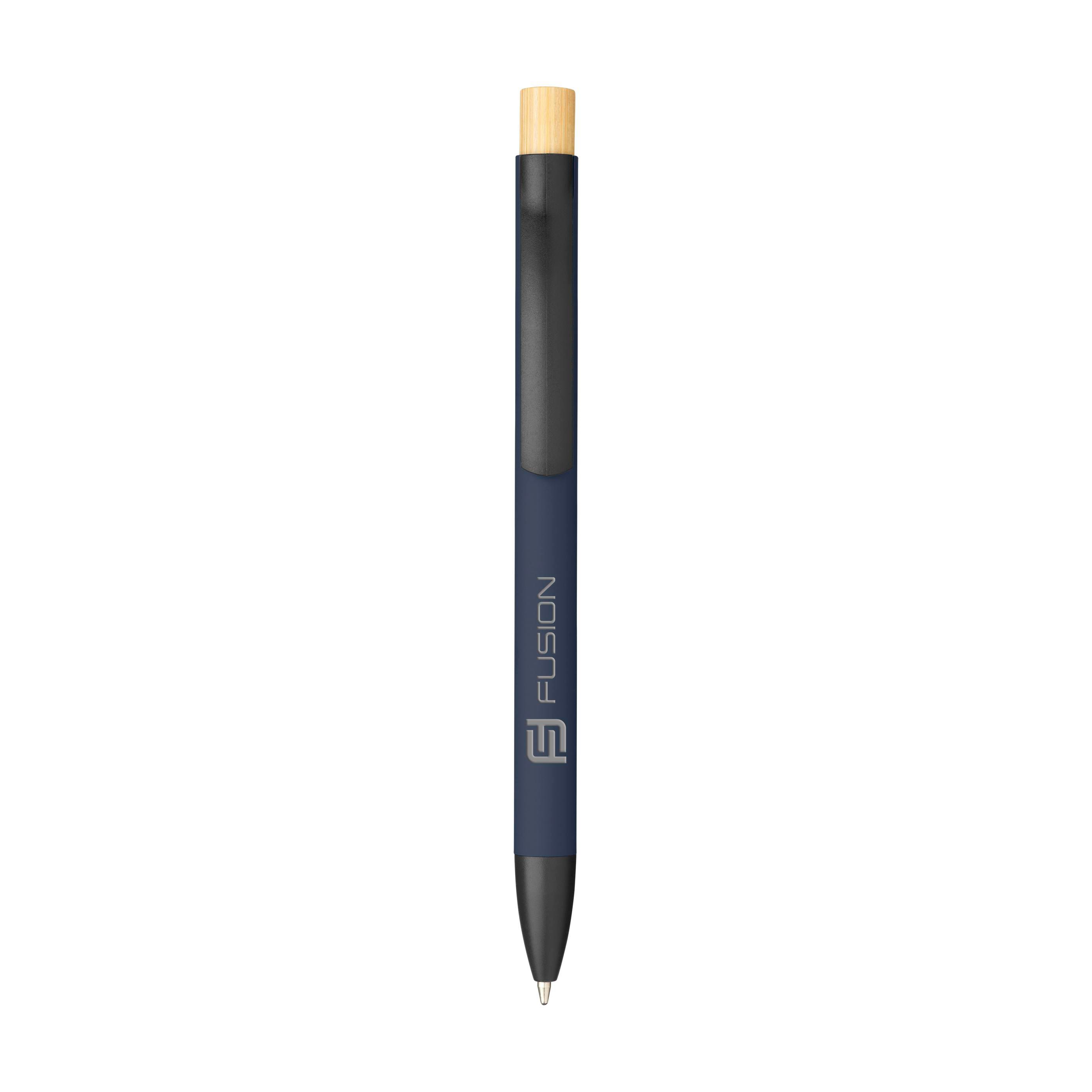 Trend Soft Touch Alu-Kugelschreiber mit Bambus-Druckknopf und Logo bedrucken mit Logo