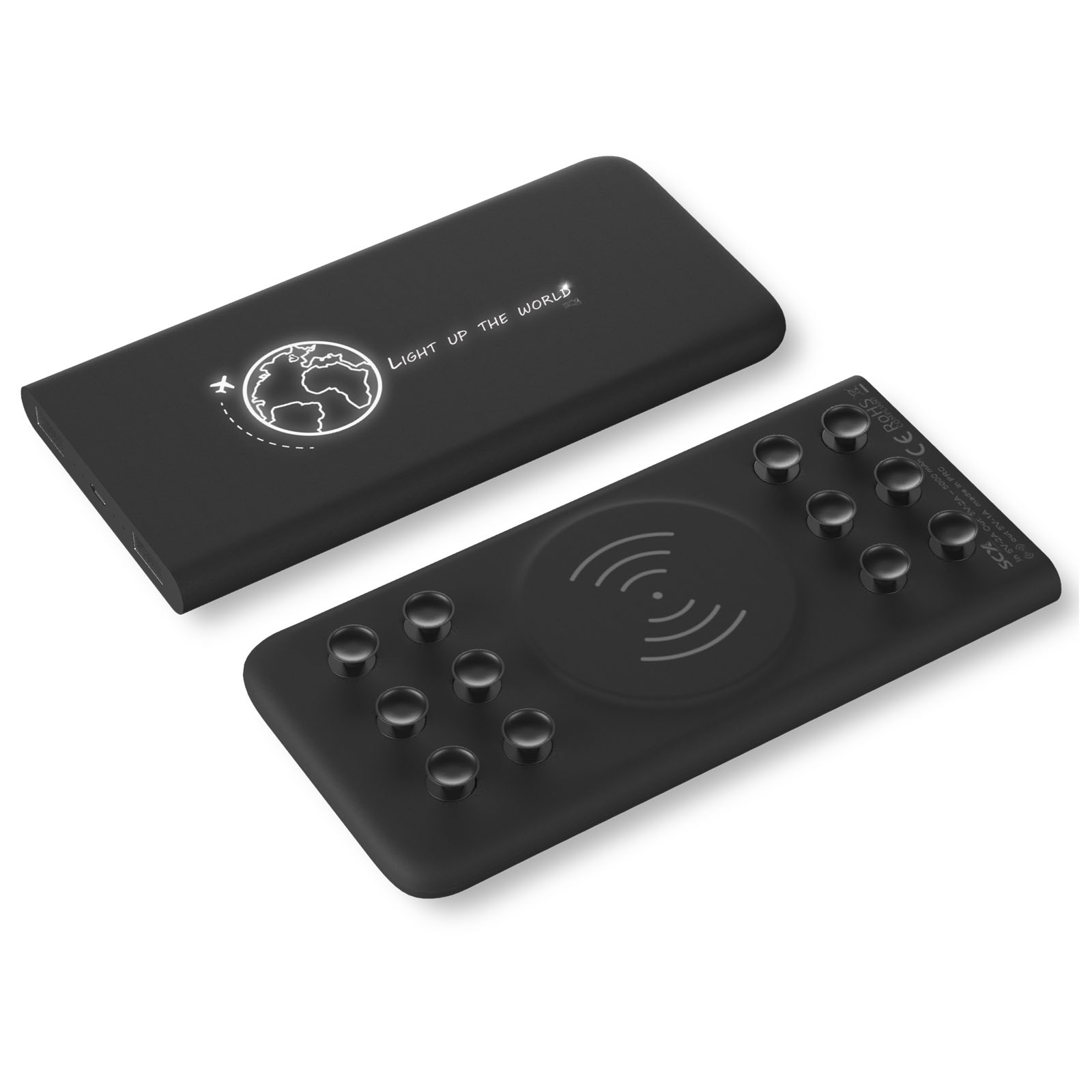 5000 mAh Leuchtendes Logo Wireless Powerbank mit 3-in-1 recyceltem PET-Kunststoffkabel und antibakterieller Behandlung - Apolda