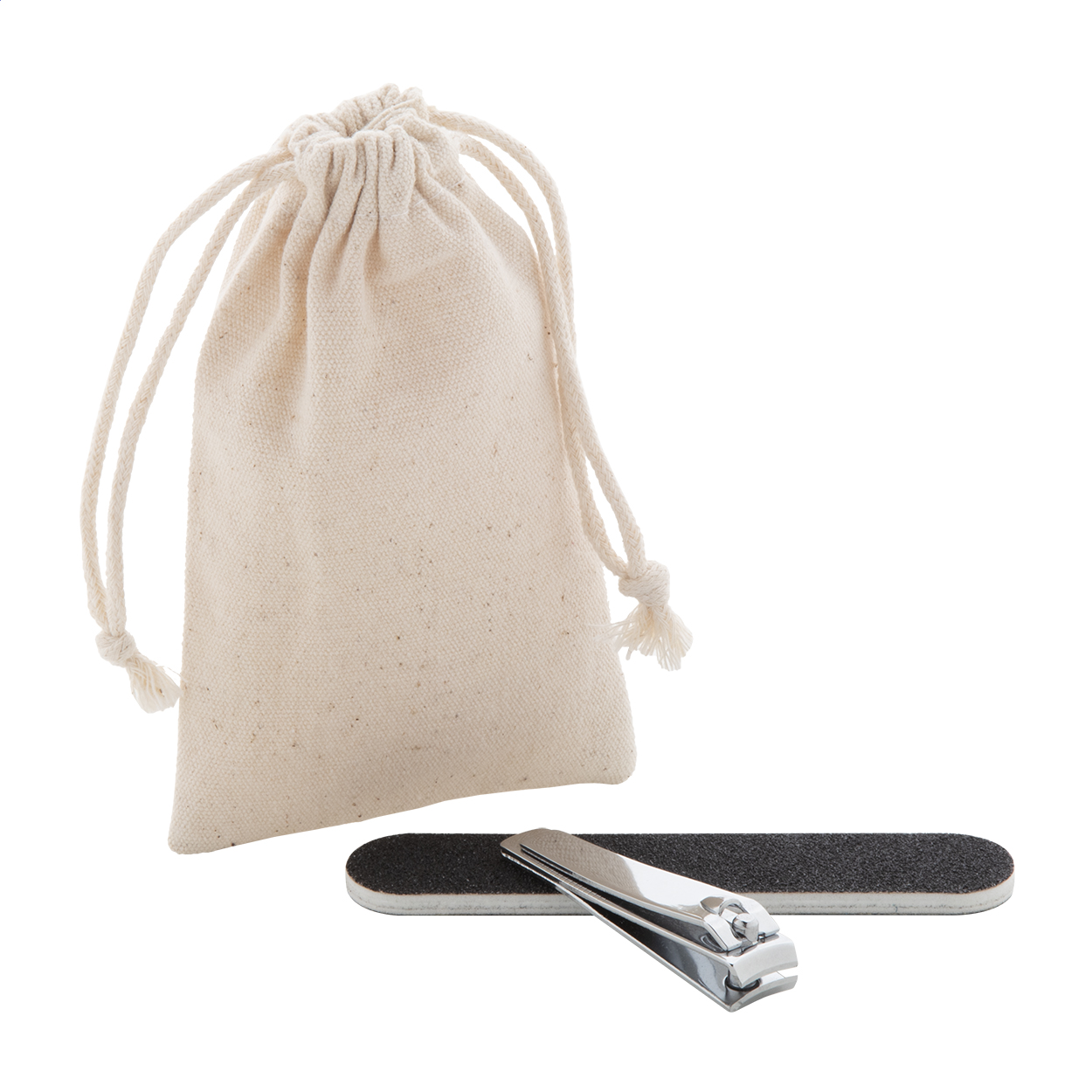 Minail Maniküre-Set mit Nagelfeile und Knipser im Baumwollbeutel bedrucken mit Logo