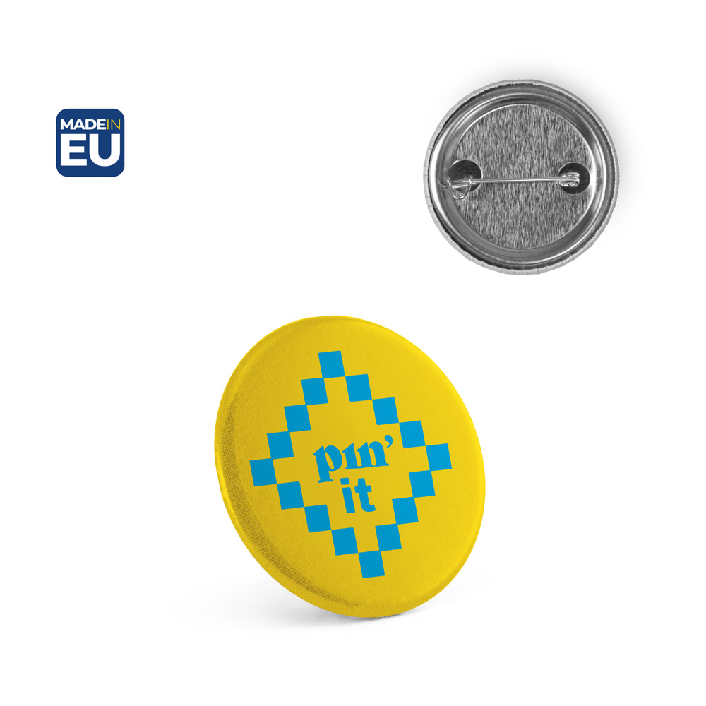 Button P'IN 3 mit Anstecknadel, mit Ihrem Logo, ø38 mm