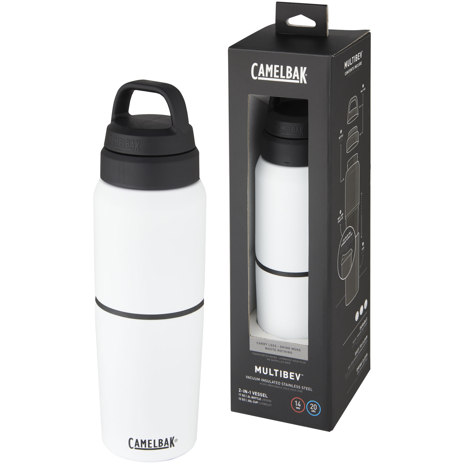 MultiBev 500-ml-Edelstahlflasche mit Vakuumisolierung und 350-ml-Becher - Weiß (Camelbak)