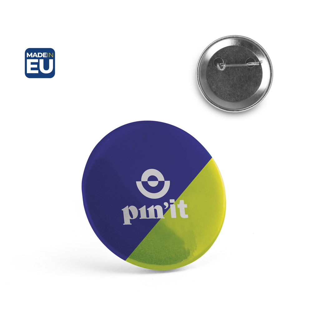 Button P'IN 6 mit Anstecknadel, mit Ihrem Logo, ø50 mm