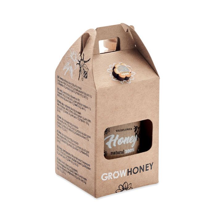 Wildblütenhonig Glas mit hölzernem Dipper und Bienenblumensamen - Bensheim