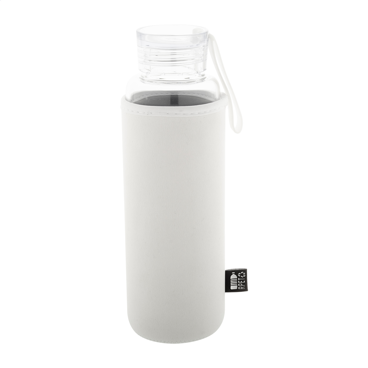 Vitrem Flasche aus recyceltem Glas mit Neoprenhülle und Logo, 550 ml