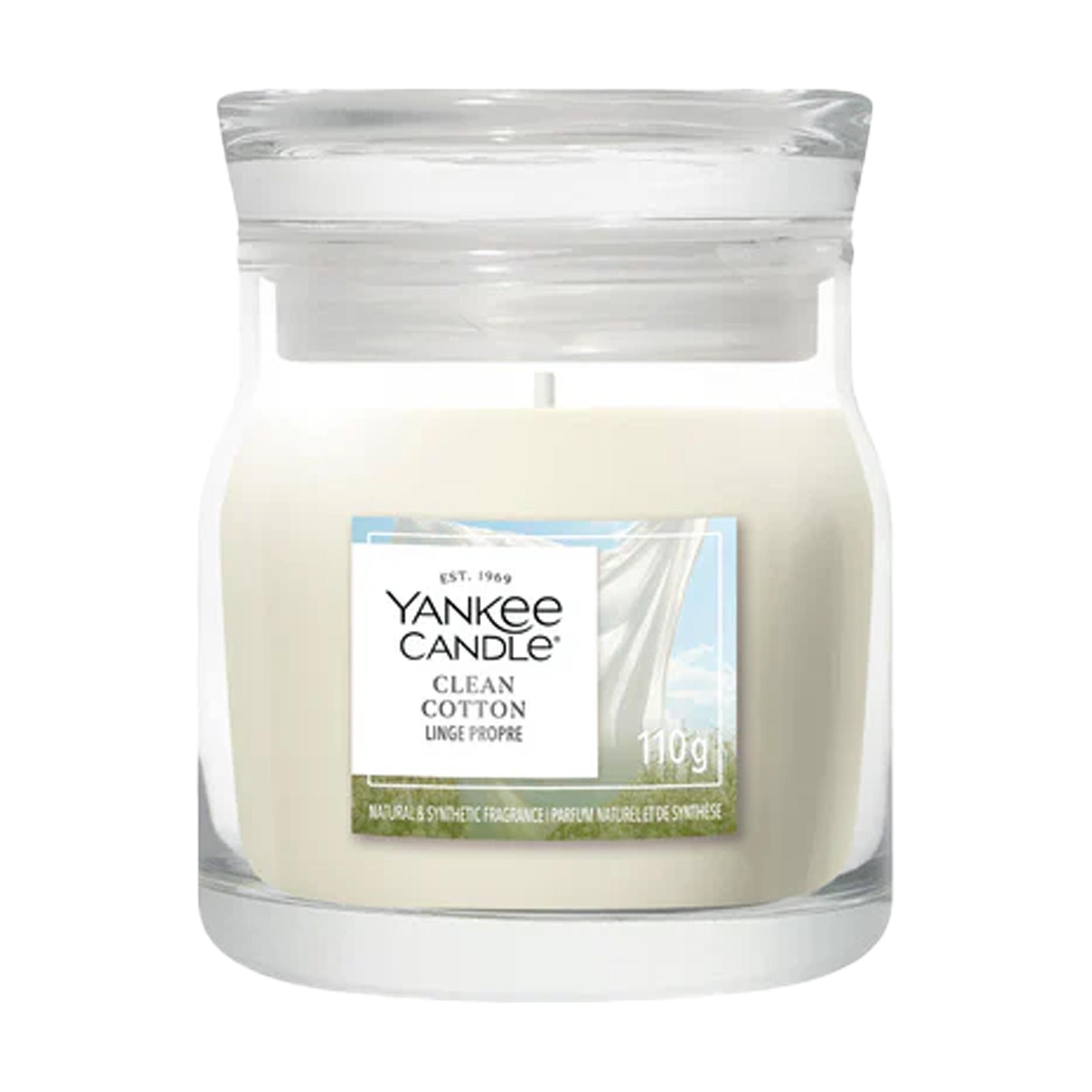Yankee Candle Clean Cotton Duftkerze im kleinen Glas mit Glasdeckel