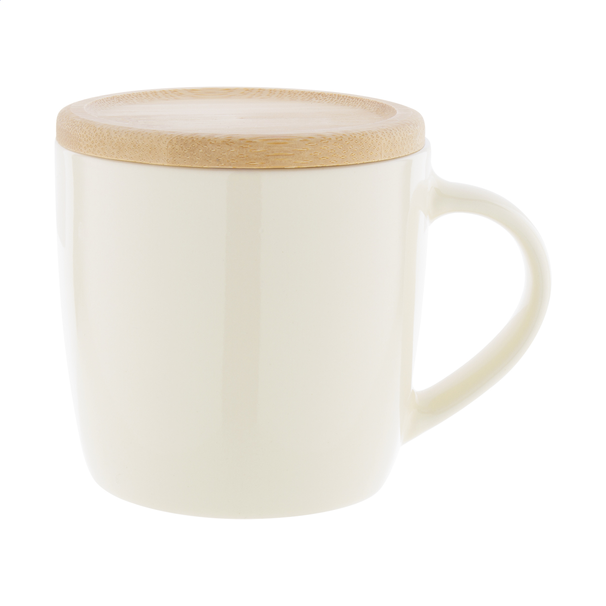 Hemera Plus farbige Keramiktasse mit Bambus-Untersetzer, 370 ml, mit Logo