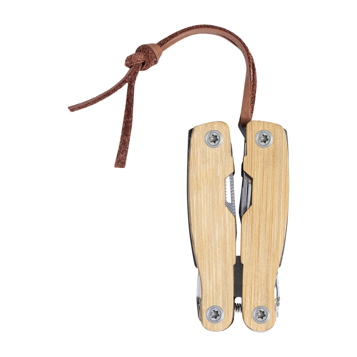 Hakim Multitool aus Edelstahl mit Bambusgriffen, 12 Funktionen, Logo bedrucken mit Logo