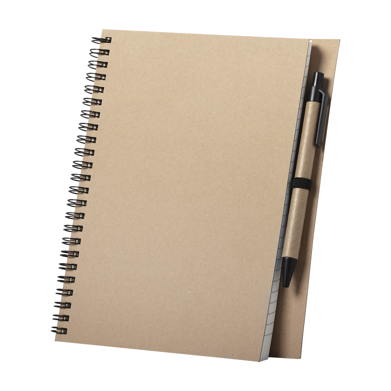 Salix A5 Spiralnotizbuch aus Recyclingkarton mit Kugelschreiber, Logo bedrucken mit Logo