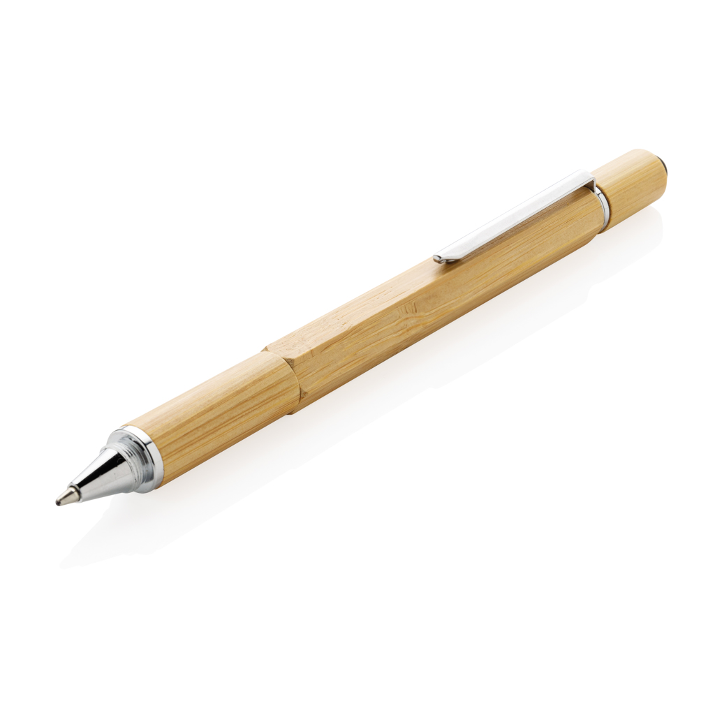 Multifunktions-Bambusstift mit Lineal, Wasserwaage, Schraubendreher, Stylus-Spitze und Kugelschreiber - Friedland