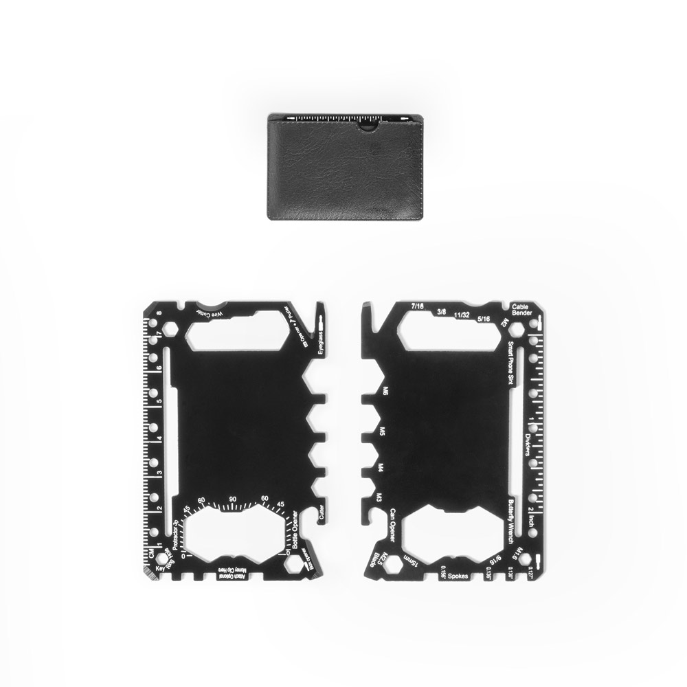 PEEBLES. Multifunktionskarte aus Edelstahl mit 8 Funktionen