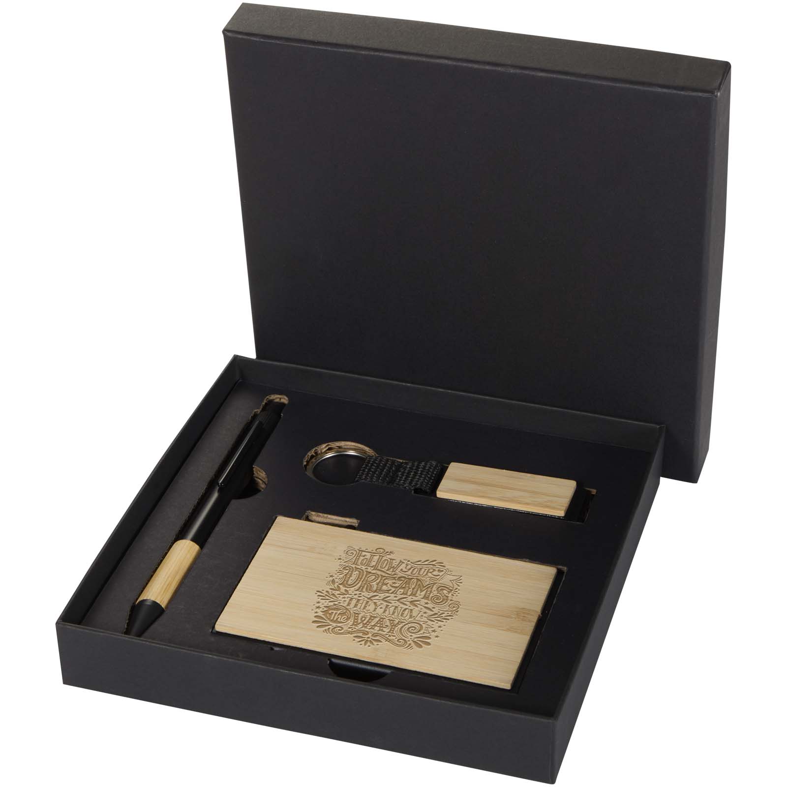 Minka Kugelschreiber aus RCS-recyceltem Aluminium, Schlüsselanhänger und RFID-Kartenhalter Geschenkset