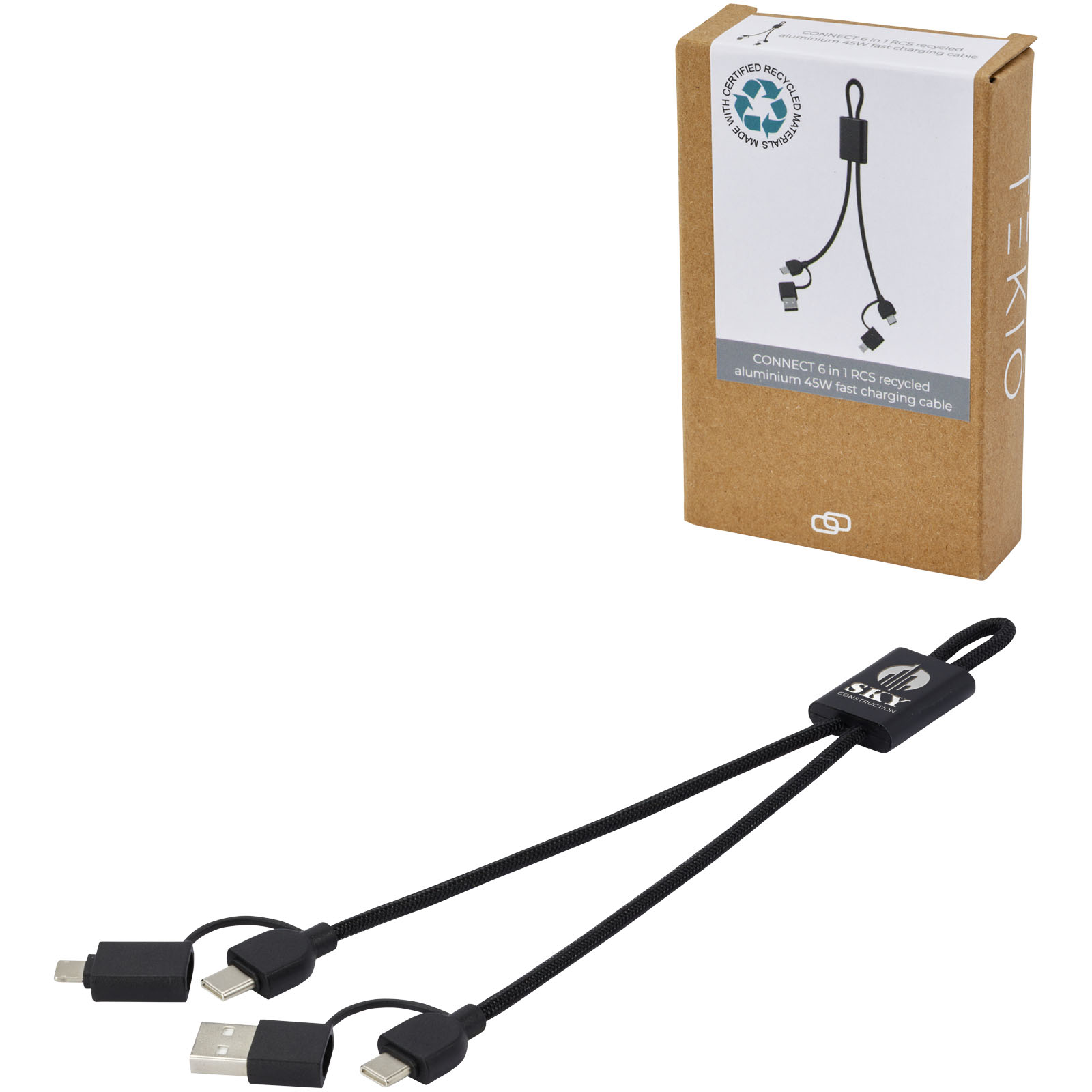 Verbindungsmeister 6-in-1 RCS recyceltes Aluminium 45W Schnelllade- & Datenübertragungskabel - Lauterbach bedrucken mit Logo