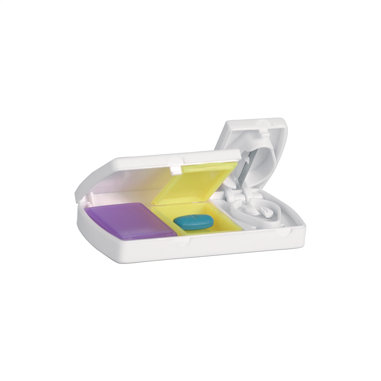 Doxer Pillendose aus Kunststoff mit 2 Fächern und Tablettenteiler, Logo bedrucken mit Logo