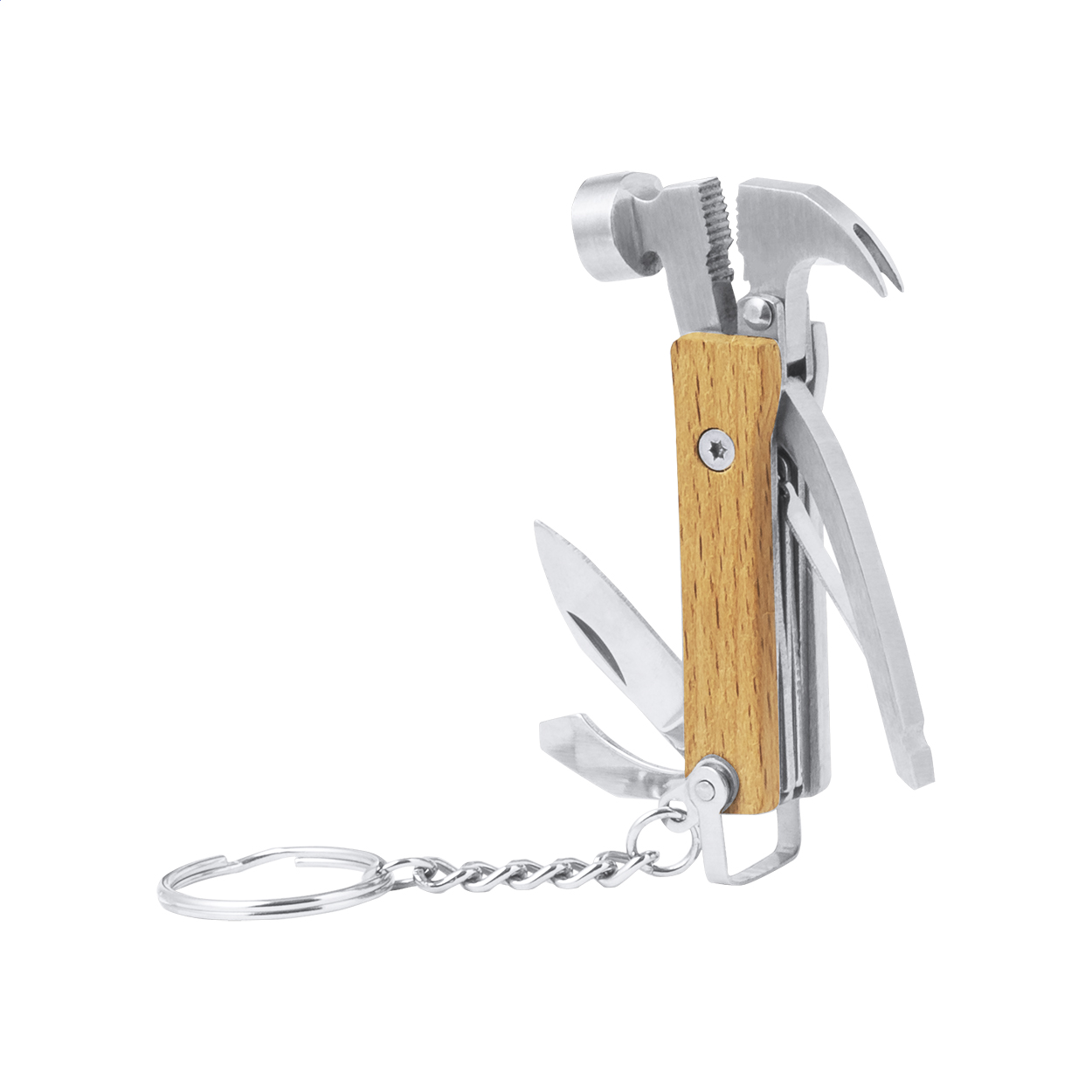 Hemverk Multitool aus Edelstahl mit Holzgriff, 7 Funktionen und Logo
