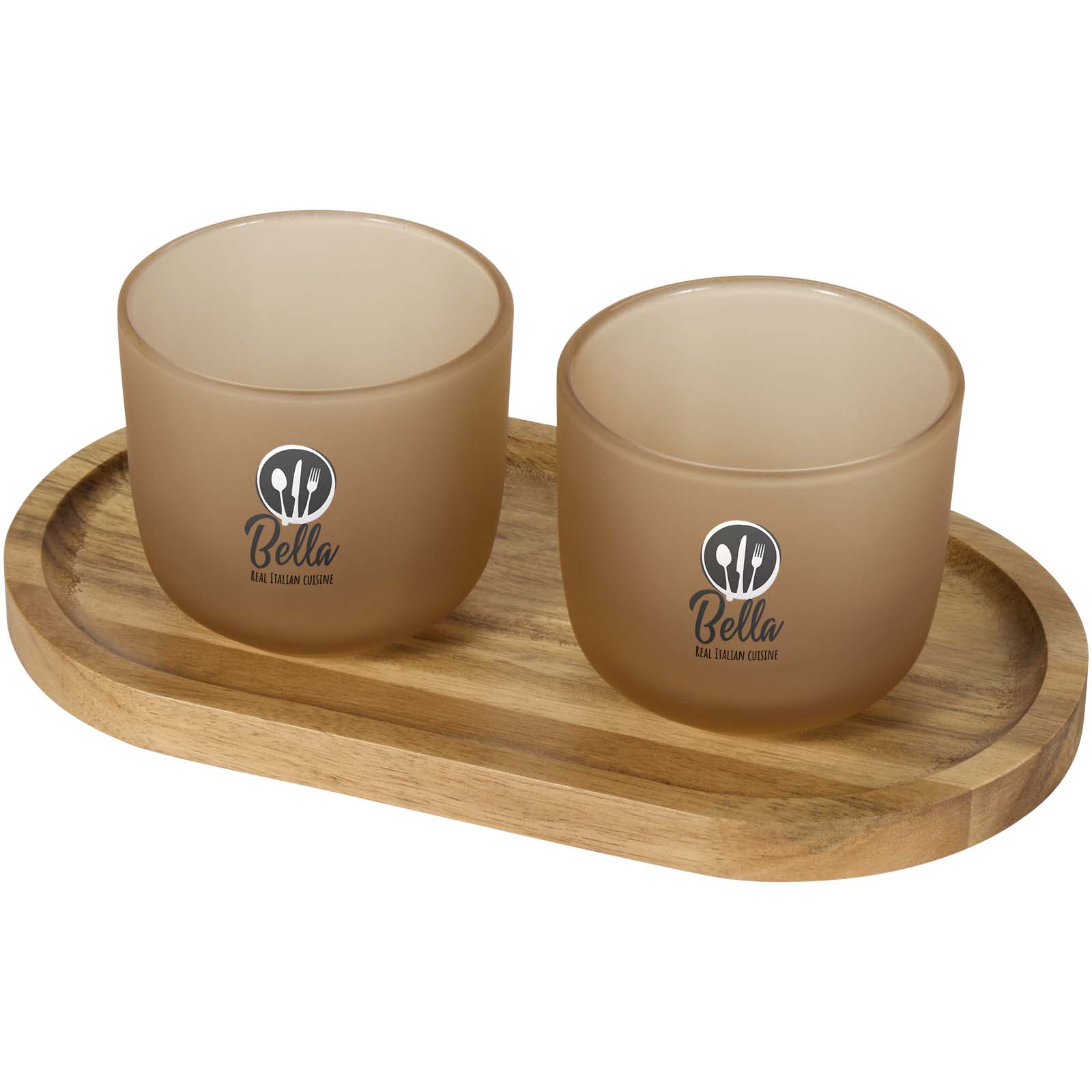 Holztablett und Glasbecherset Eleganz - Eppstein bedrucken mit Logo