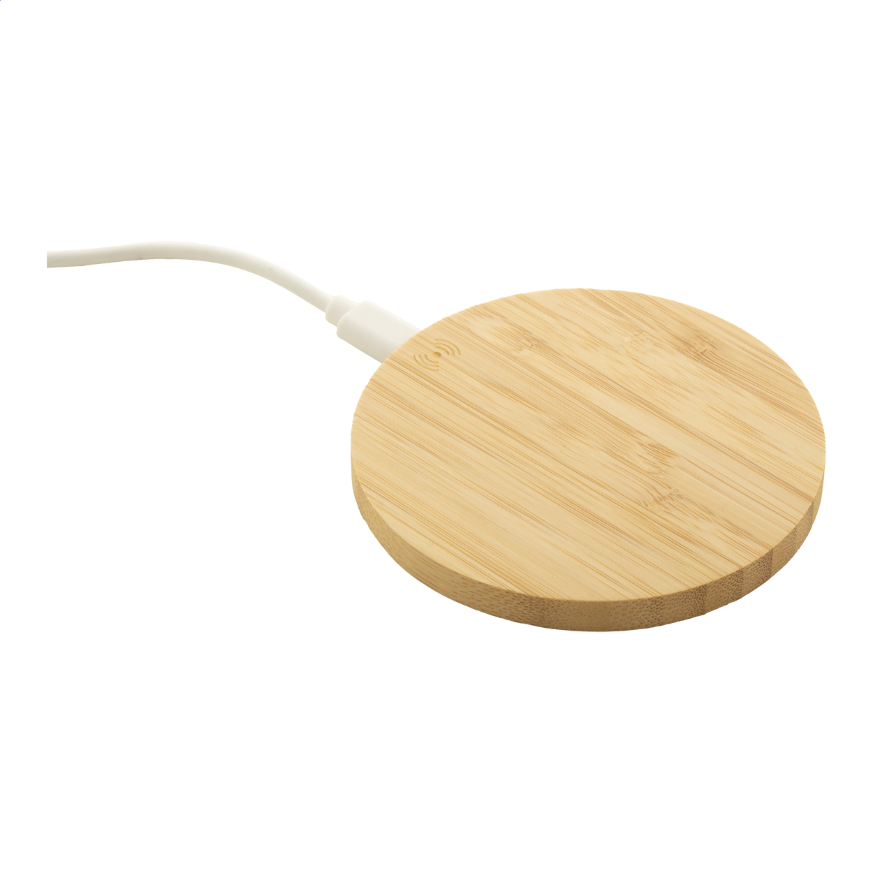 Wirbo Plus kabelloses Schnellladegerät 15 W im Bambusgehäuse mit Logo bedrucken mit Logo