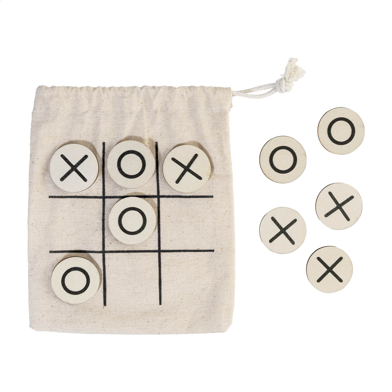 Ticbag Tic-Tac-Toe-Spiel aus Holz im Baumwollbeutel mit Ihrem Logo bedrucken mit Logo