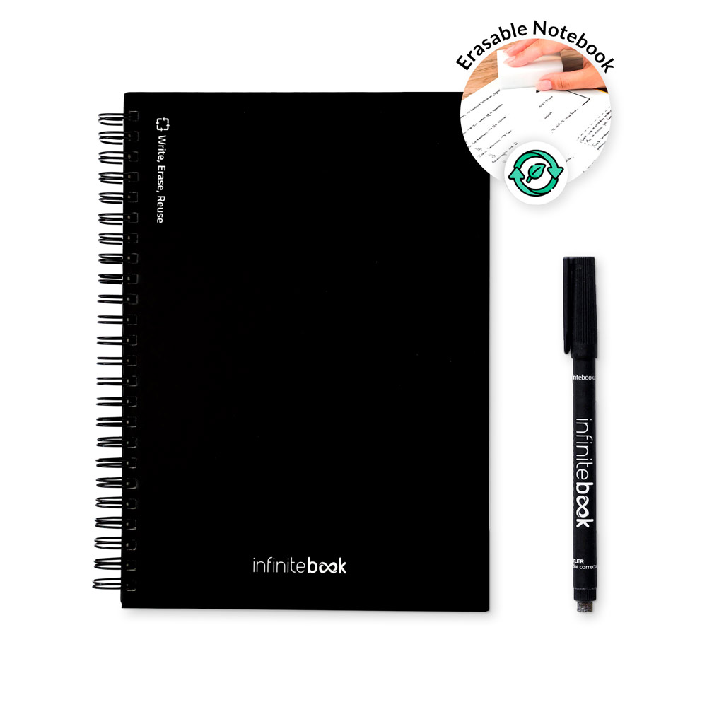 STARTER-KIT INFINITEBOOK A5. Set besteht aus einem „Infinity Journal“, Reinigungsset, Marker und Markerhalter