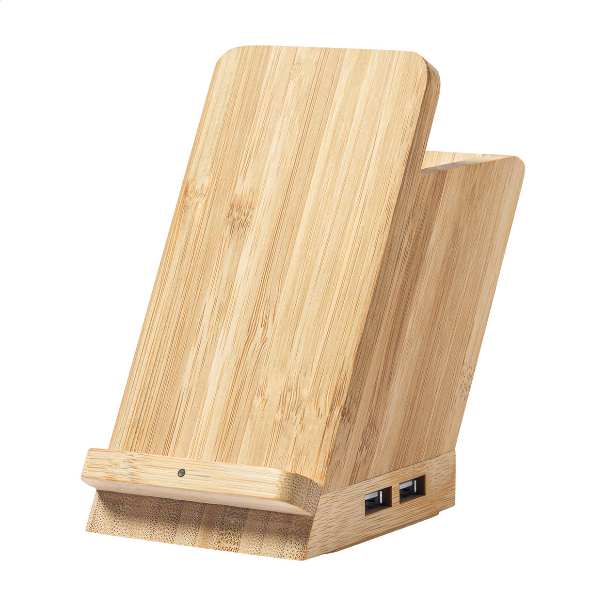 Eterna Multifunktions-Stifthalter aus Bambus mit Wireless Charger bedrucken mit Logo