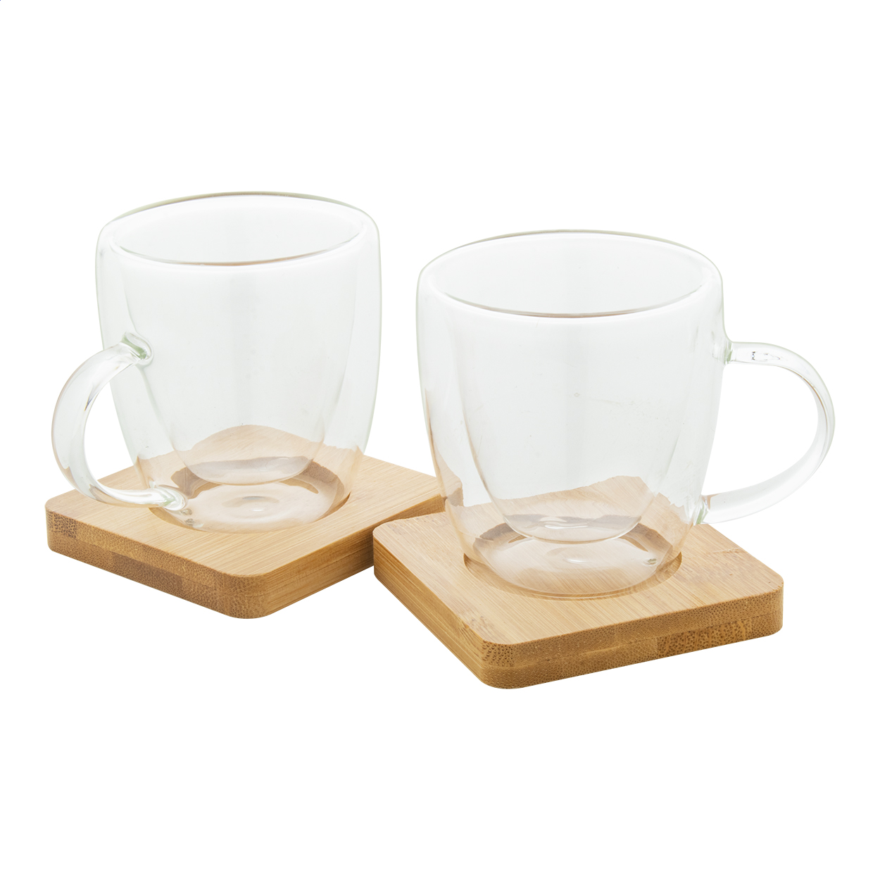 Mocaboo Espressotassen-Set aus doppelwandigem Glas mit Bambus-Untertassen bedrucken mit Logo