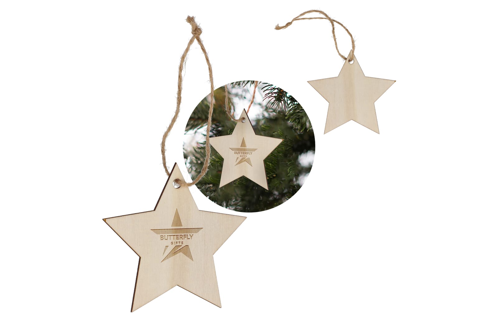 Sternförmiger Weihnachtsanhänger aus Holz - Selters bedrukken met logo