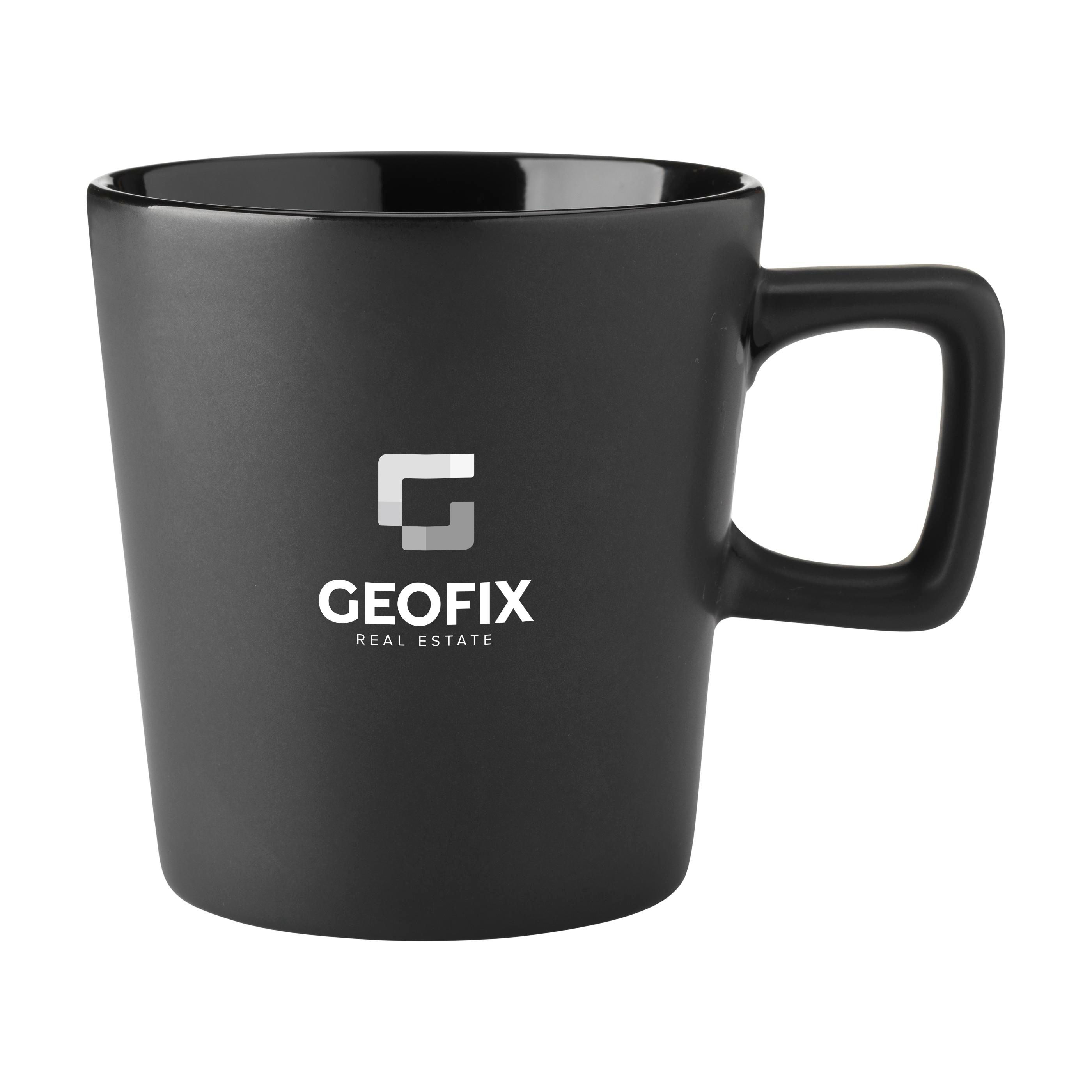 Wiederverwertbare Keramik Tasse Schwarz - Schleiden bedrucken mit Logo