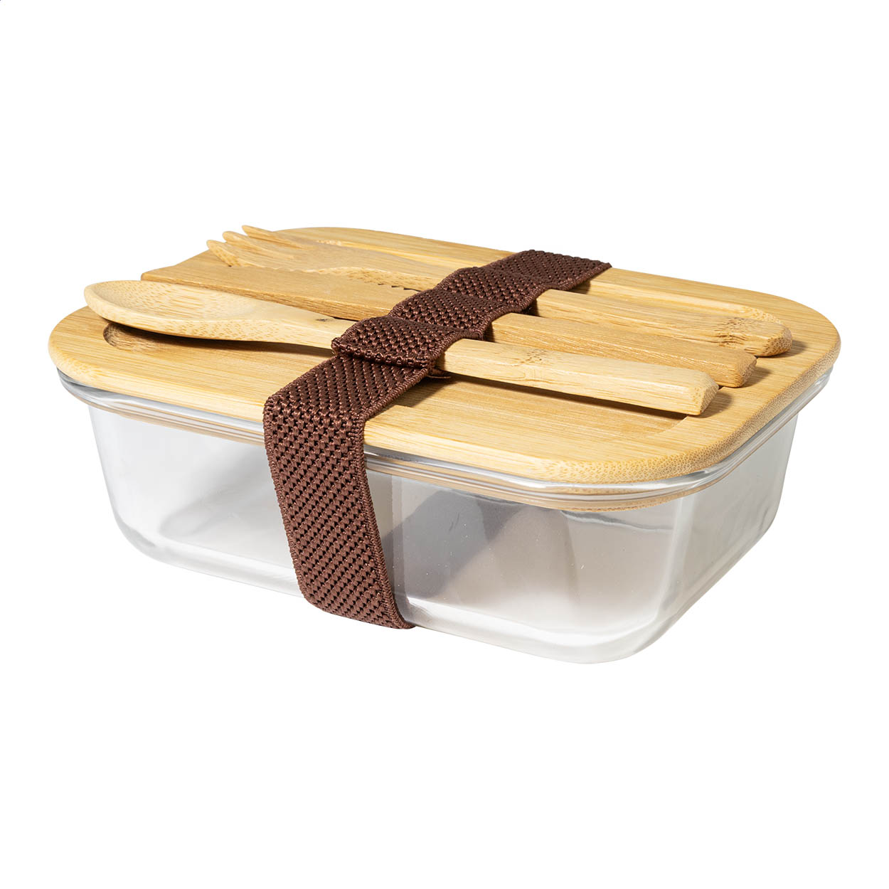 Cuttata Glas-Lunchbox mit Bambusbesteck, 500 ml, mit Logo bedrucken mit Logo