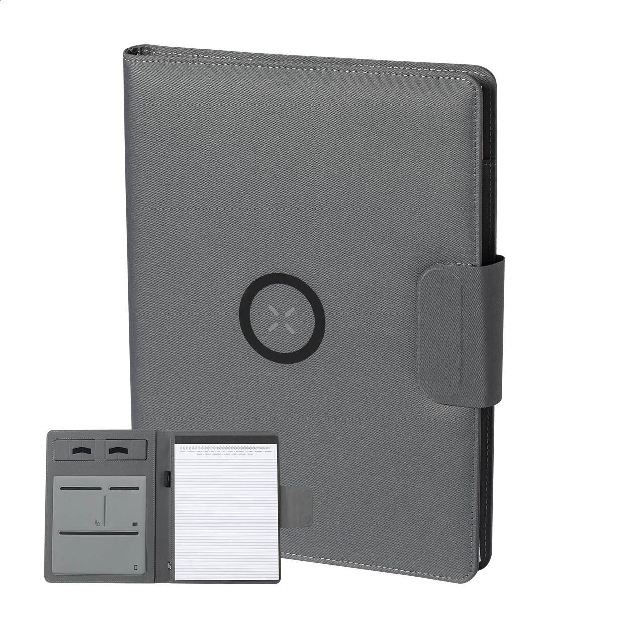 Gredox A4 RPET Schreibmappe mit Wireless Charger und Powerbank, Logo bedrucken mit Logo