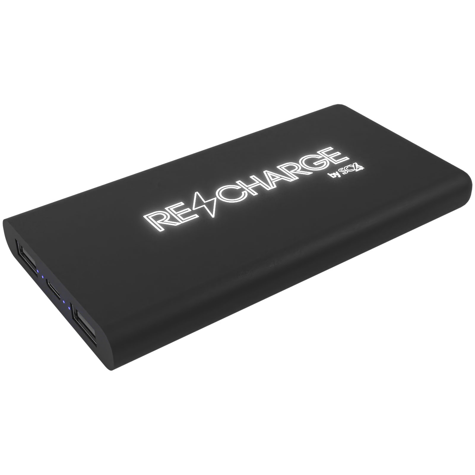 Antibakterielle kabellose Powerbank mit beleuchtetem Logo und 3-in-1 Kabel - Friedrichsthal