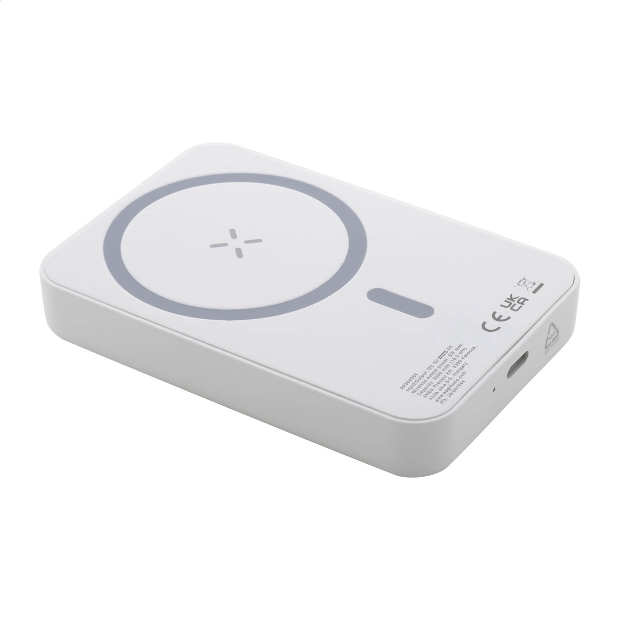 Rabobank Mag magnetische Powerbank aus Recycling-ABS mit 5-W-Charger bedrucken mit Logo
