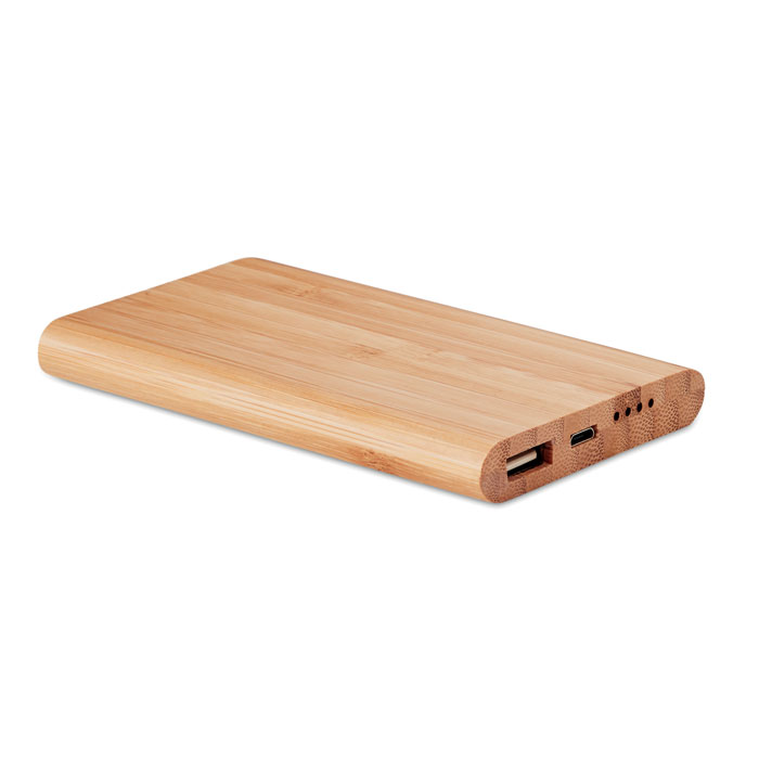 4000mAh Powerbank mit Bambusgehäuse, USB-Kabel und Typ-C-Anschluss - Grimma
