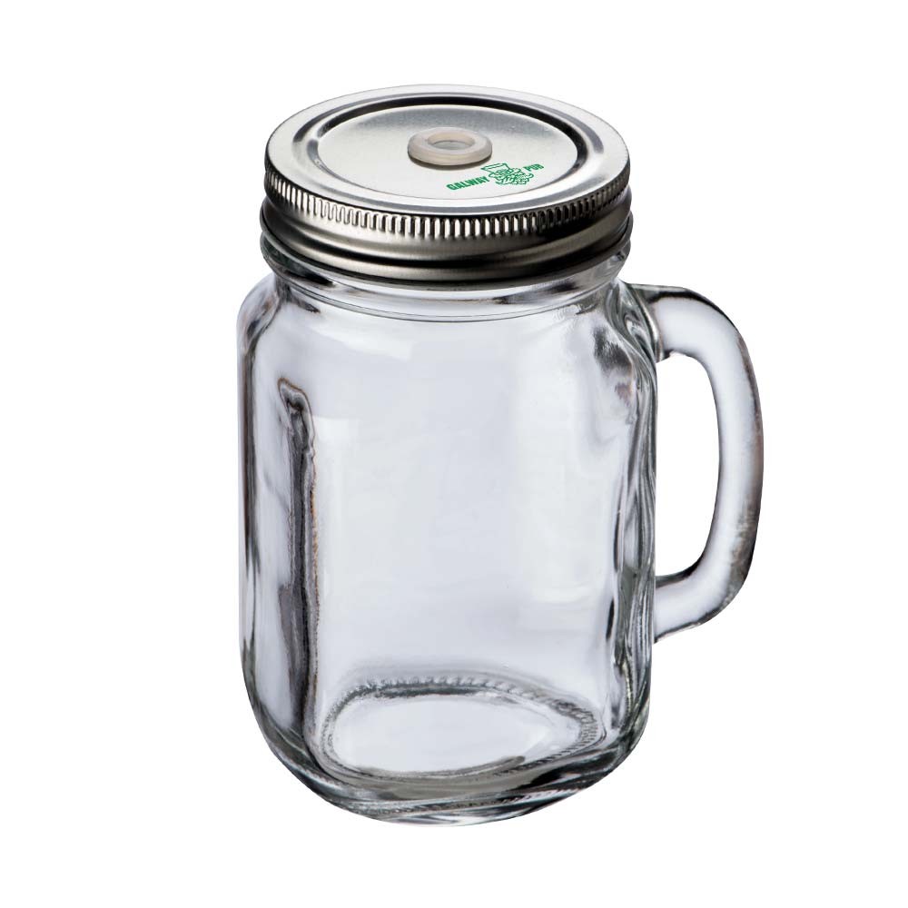 Gravierte Glasflasche mit Metallschraubdeckel und Strohhalmloch 450ml - Freistadt bedrucken mit Logo